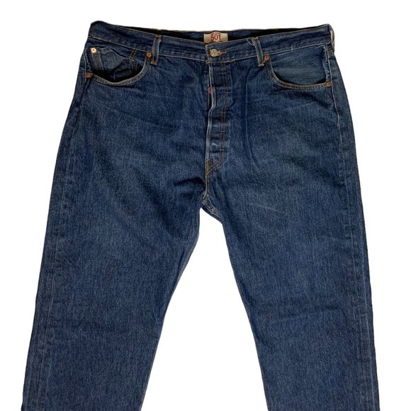Levi's 501 Straight Leg Mens Jeans Tag W42xL32 Blue Denim Button Fly - Picture 5 of 9